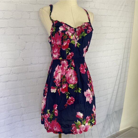 ⭐ 3/$15 Hollister Small Blue Pink Floral Y2K Ruffle Babydoll Mini Dress - Picture 2 of 11